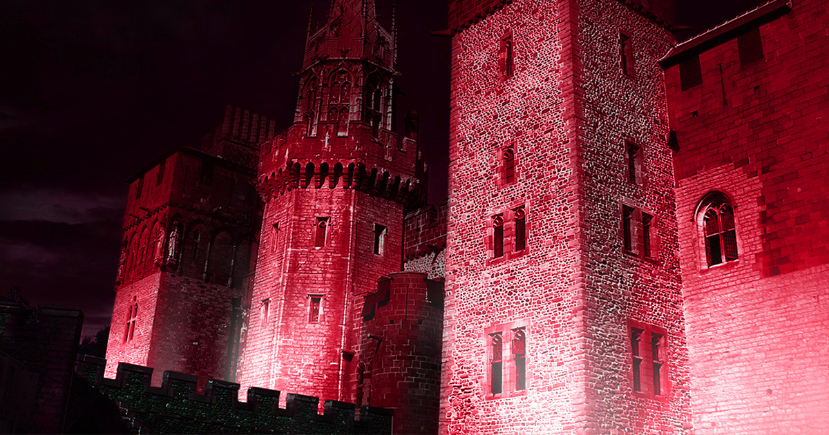 Cardiff Castle lit up red