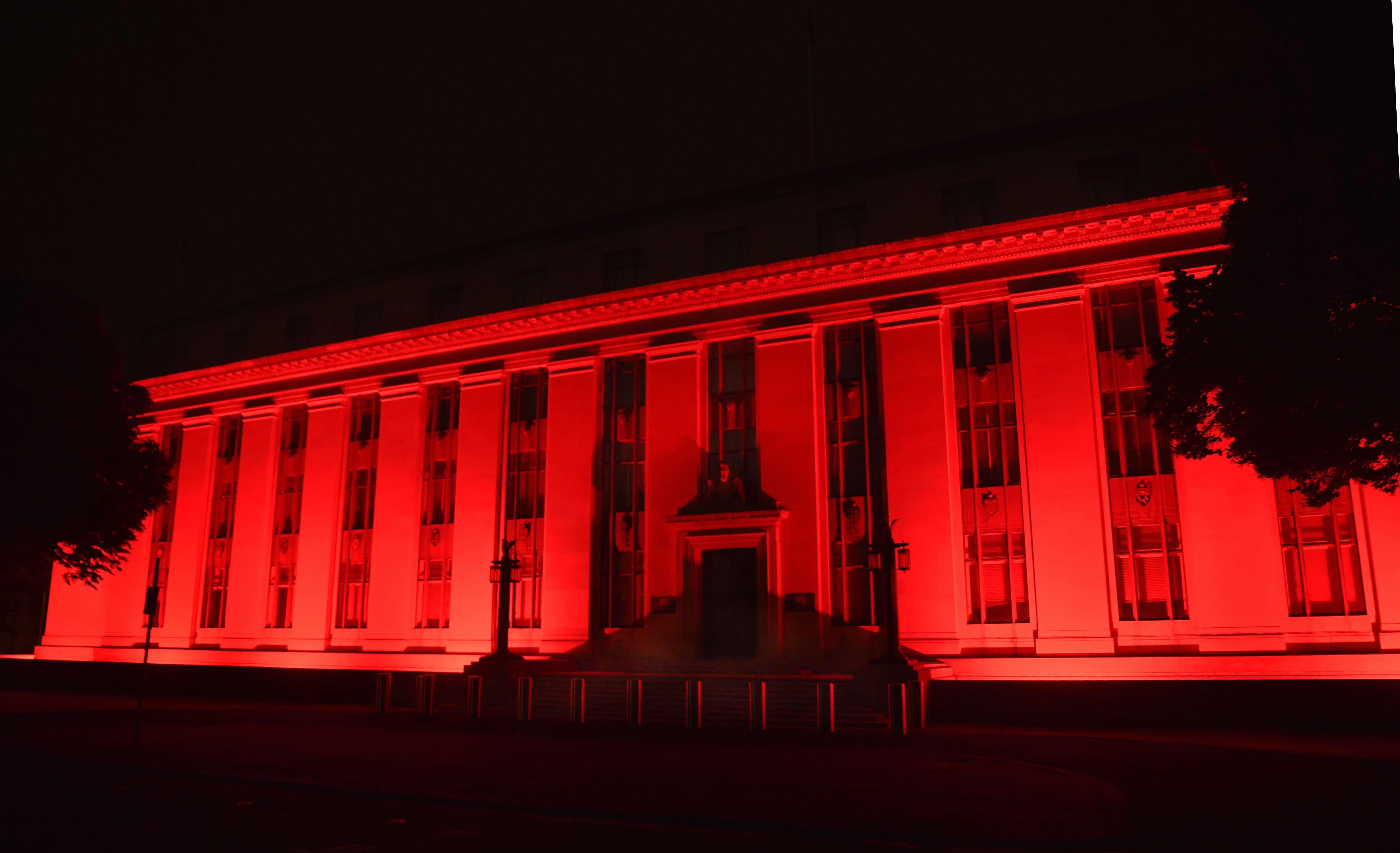 Welsh Government's Cathays Park was lit up in red to celebrate Red4Research day