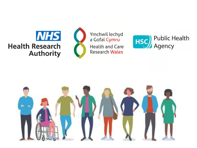 HRA, Health and Care Research Wales and HSC logos above cartoon images of members of the public