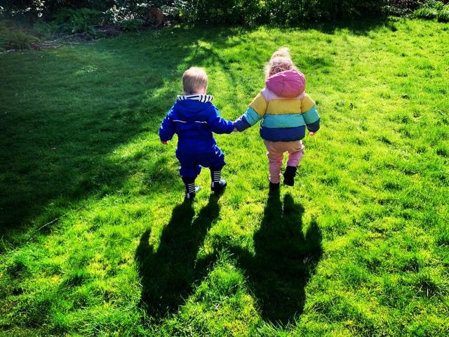 Two children walking