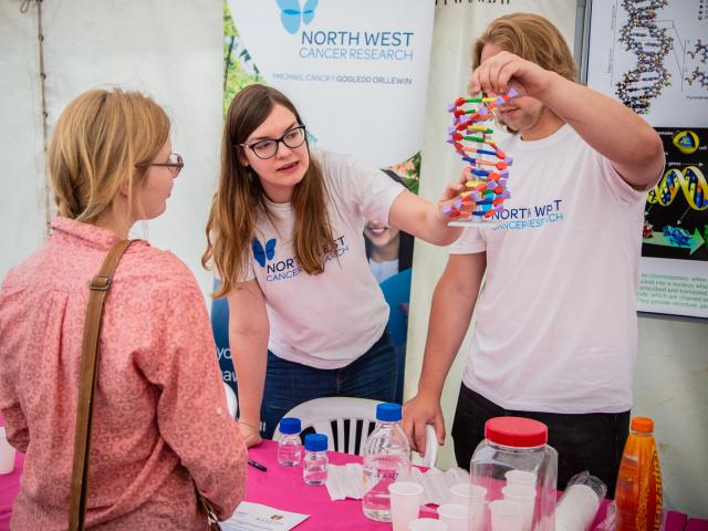 Researchers showing example dna strand at public event