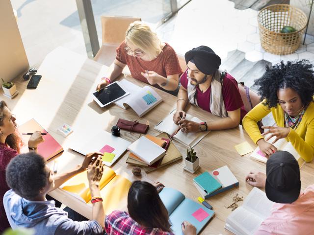 roup of people studying