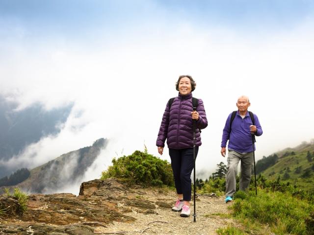 Hikers walking on a hillside