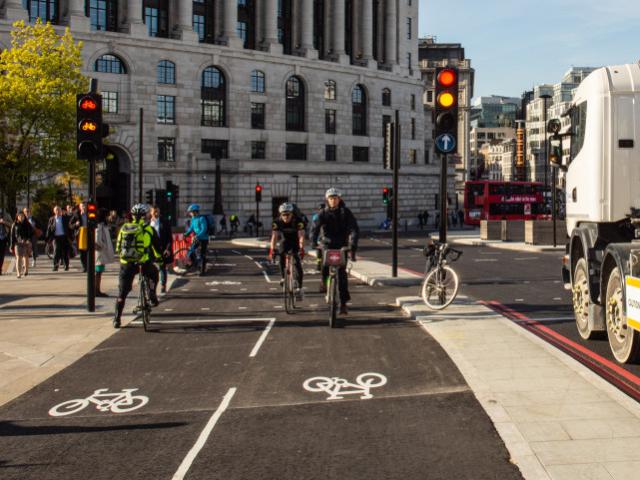 cyclists on an inner city bike path