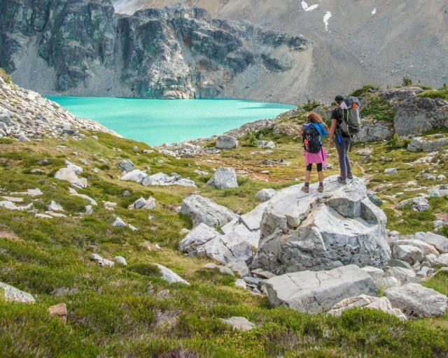 two people  hiking 