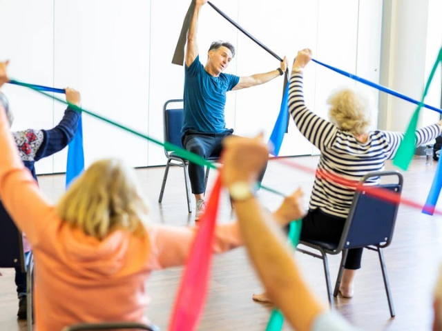 a group of people doing exercise