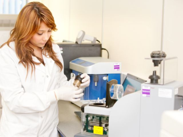 Woman in lab coat