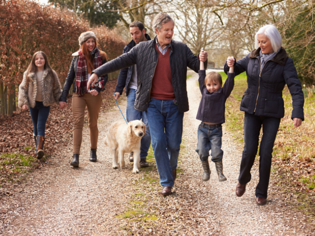a family in a walk