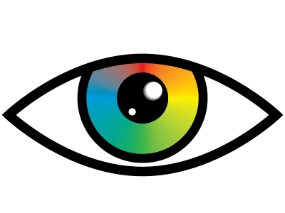 image of an open eye with a rainbow iris