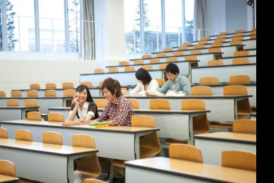 Students in a lecture theater. 