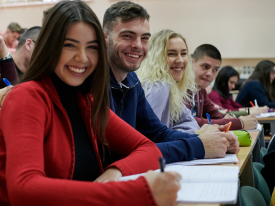 Happy university students.