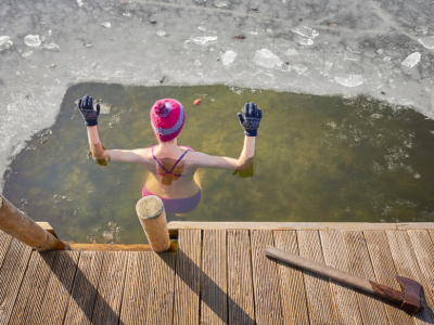 woman in cold lake 