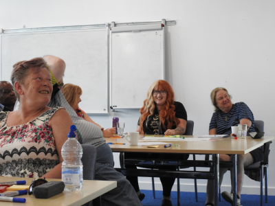 people in group smiling 