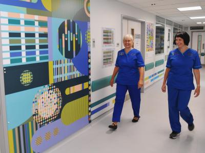 ABUHB CRF hallway with 2 nurses